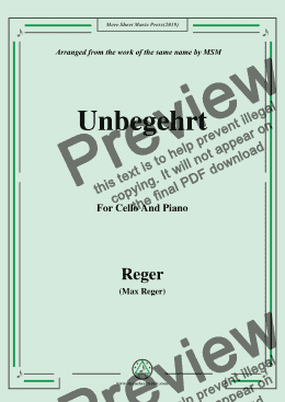 page one of Reger-Unbegehrt,for Cello and Piano