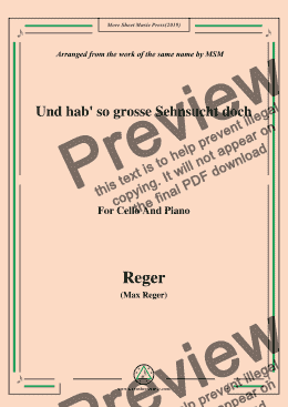 page one of Reger-Und hab' so grosse Sehnsucht doch,for Cello and Piano
