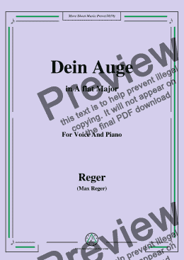 page one of Reger-Dein Auge in A flat Major,for Voice&Pno