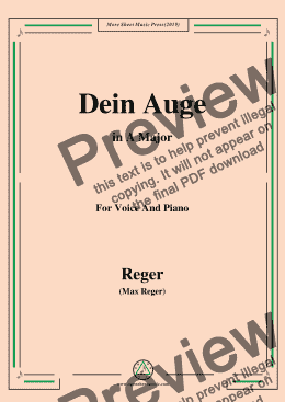 page one of Reger-Dein Auge in A Major,for Voice&Pno