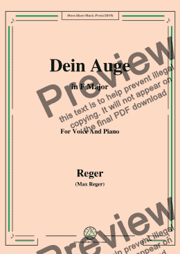 page one of Reger-Dein Auge in F Major,for Voice&Pno