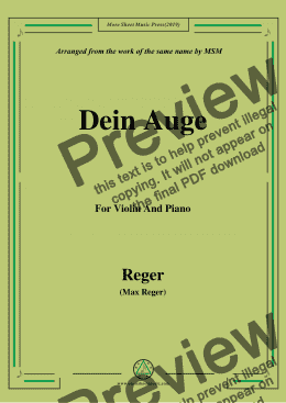 page one of Reger-Dein Auge,for Violin and Piano