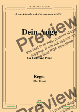 page one of Reger-Dein Auge,for Cello and Piano