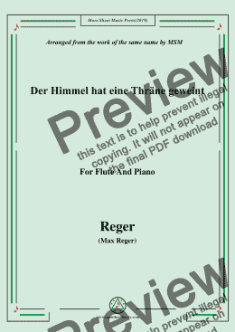 page one of Reger-Der Himmel hat eine Thräne geweint,for Flute and Piano