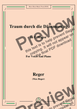 page one of Reger-Traum durch die Dämmerung in C Major,for Voice&Pno