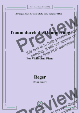 page one of Reger-Traum durch die Dämmerung,for Violin and Piano