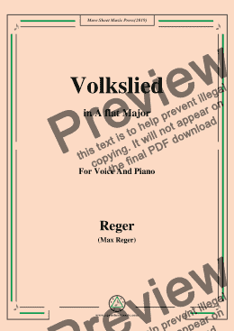 page one of Reger-Volkslied in A flat Major,for Voice&Pno