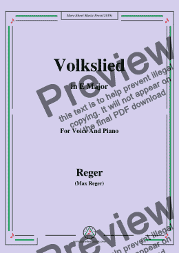 page one of Reger-Volkslied in E Major,for Voice&Pno