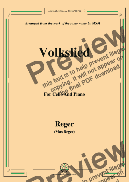page one of Reger-Volkslied,for Cello and Piano