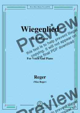 page one of Reger-Wiegenlied in E Major,for Voice&Pno