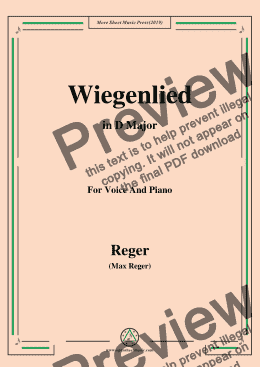 page one of Reger-Wiegenlied in D Major,for Voice&Pno