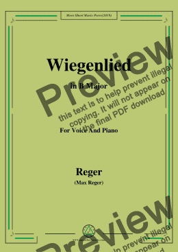 page one of Reger-Wiegenlied in B Major,for Voice&Pno
