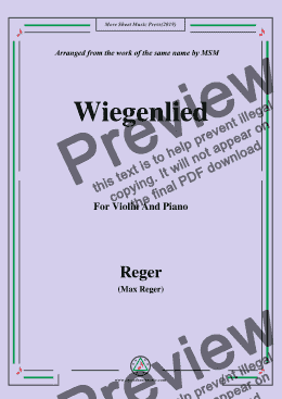 page one of Reger-Wiegenlied,for Violin and Piano