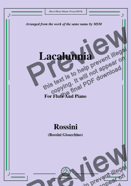 page one of Rossini-La calunnia,for Flute and Piano