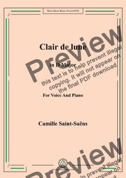 page one of Saint-Saëns-Clair de lune in D Major,for Voice&Pno