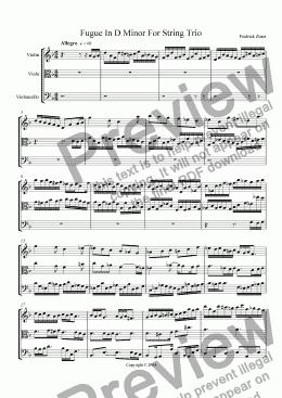 page one of Fugue in D Minor for String Trio