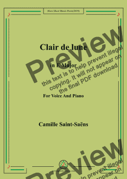 page one of Saint-Saëns-Clair de lune in E Major,for Voice&Pno