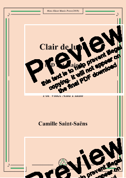 page one of Saint-Saëns-Clair de lune in D flat Major,for Voice&Pno
