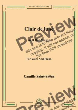 page one of Saint-Saëns-Clair de lune in B flat Major,for Voice&Pno