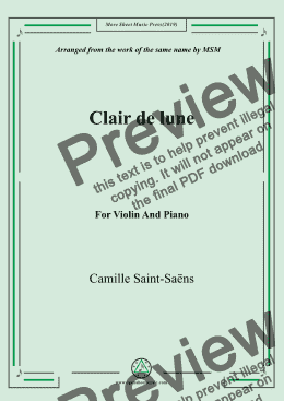 page one of Saint-Saëns-Clair de lune,for Violin and Piano