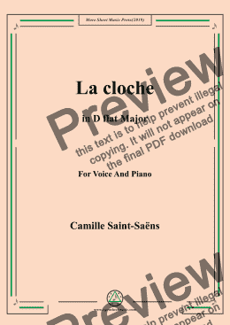 page one of Saint-Saëns-La cloche in D flat Major,for Voice&Pno