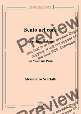 page one of Scarlatti-Sento nel core in c sharp minor,for Voice&Pno