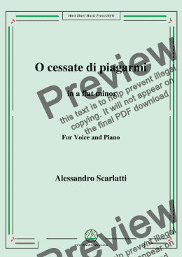 page one of Scarlatti-O cessate di piagarmi in a flat minor,for Voice&Pno