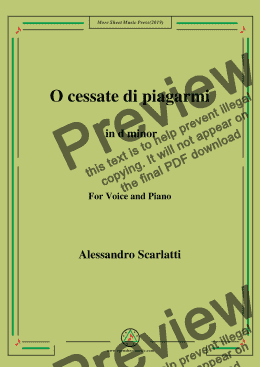 page one of Scarlatti-O cessate di piagarmi in d minor,for Voice&Pno
