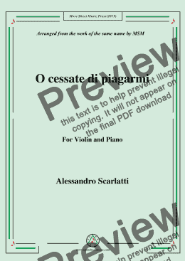 page one of Scarlatti-O cessate di piagarmi,for Violin and Piano