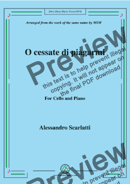 page one of Scarlatti-O cessate di piagarmi,for Cello and Piano