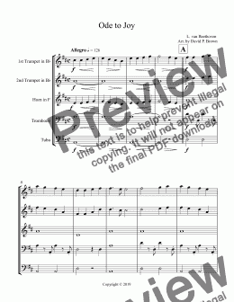 page one of Ode to Joy for Brass Quintet