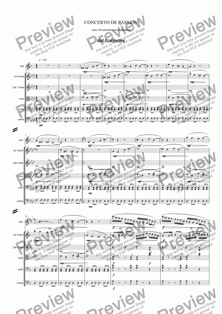 page one of concerto de passion for alto sax and string orchestra part 4