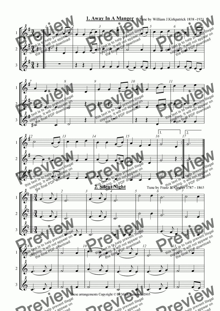 page one of 12 Christmas Tunes For Descant Recorders In 3 Parts
