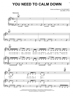 page one of You Need To Calm Down (Piano, Vocal & Guitar Chords (Right-Hand Melody))