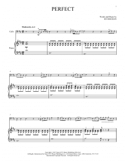 page one of Perfect (Cello and Piano)