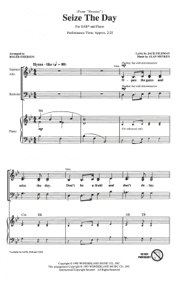 page one of Seize The Day (from Newsies) (arr. Roger Emerson) (SAB Choir)