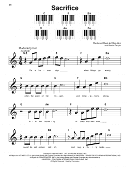 page one of Sacrifice (Super Easy Piano)