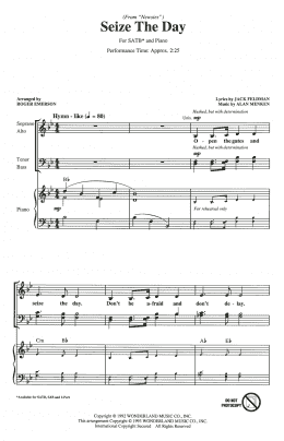 page one of Seize The Day (from Newsies) (arr. Roger Emerson) (SATB Choir)