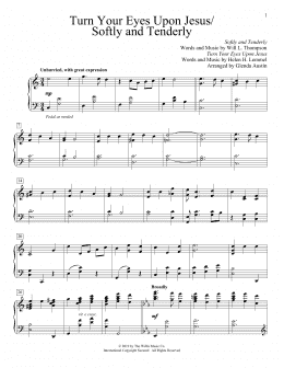 page one of Turn Your Eyes Upon Jesus/Softly And Tenderly (arr. Glenda Austin) (Educational Piano)
