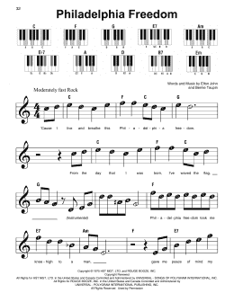 page one of Philadelphia Freedom (Super Easy Piano)