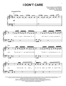 page one of I Don't Care (Very Easy Piano)