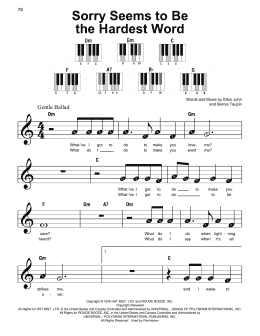 page one of Sorry Seems To Be The Hardest Word (Super Easy Piano)