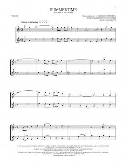 page one of Summertime (from Porgy and Bess) (Violin Duet)