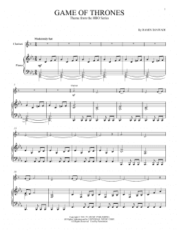 page one of Game Of Thrones (Clarinet and Piano)