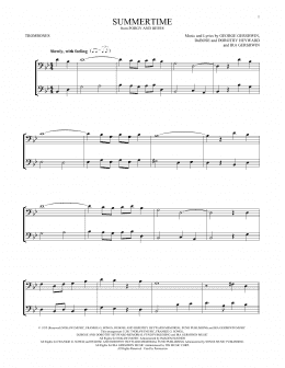 page one of Summertime (from Porgy and Bess) (Trombone Duet)