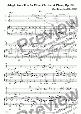 page one of Adagio from Trio for Flute, Clarinet & Piano, Op.188