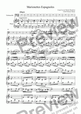 page one of Cui - Marionettes Espagnoles for Cello and Piano