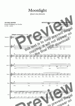 page one of Beethoven - 'Moonlight Sonata' arranged for a capella choir [SSAATB]