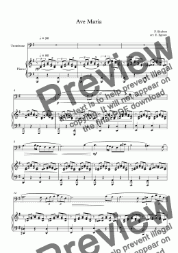 page one of Ave Maria, Franz Schubert, For Trombone & Piano