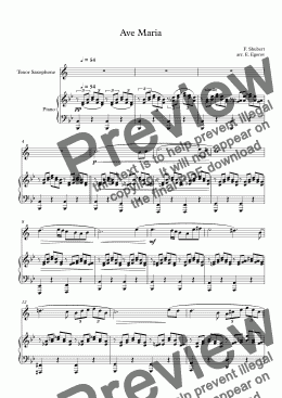 page one of Ave Maria, Franz Schubert, For Tenor Saxophone & Piano